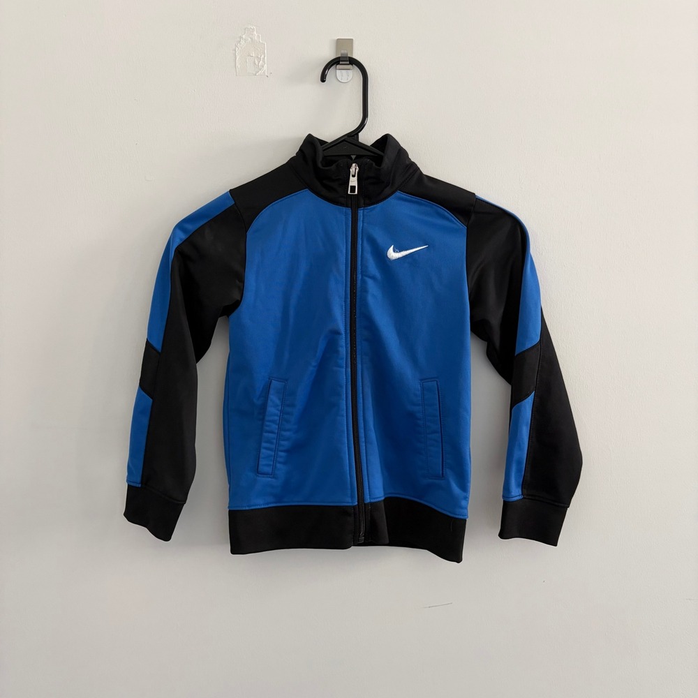 Nike Boys Track Jacket Blue Black Colorblock‎ Full Zip Size 6 Swoosh Logo Sporty